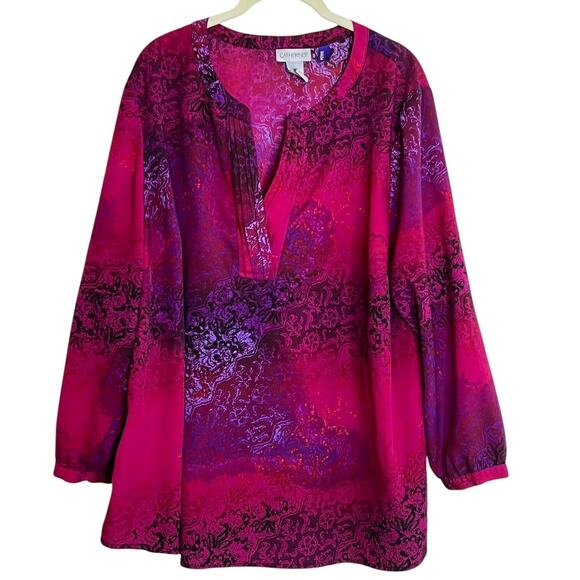 Catherines Womens Satin Tunic Blouse 2XWP Pink Purple Abstract Print - Picture 1 of 5